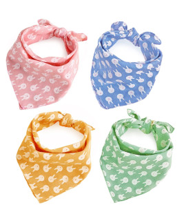 4PCS Fall Dog Bandanas Birthday Cute Soft Cotton Puppy Cat Scarfs Washable Daily Handkerchief Pink Green Blue Khaki Comfortable Gifts, Adjustable Accessories for Small Medium Large Girl Boy Pup Pet