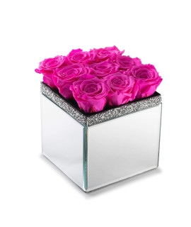 SOHO FLORAL ARTS Large Mirrored Vase Pave Accent genuine Roses that Last for Years Forever Roses in a Box (9ct Radiant Pink) Mothers Day gifts