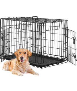 BestPet Large Dog Crate Dog Cage Dog Kennel Metal Wire Double-Door Folding Pet Animal Pet Cage with Plastic Tray and Handle,24 inches