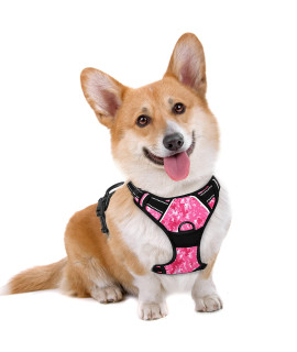 BARKBAY No Pull Dog Harness Large Step in Reflective Dog Harness with Front Clip and Easy Control Handle for Walking Training Running(Pink camo,M)