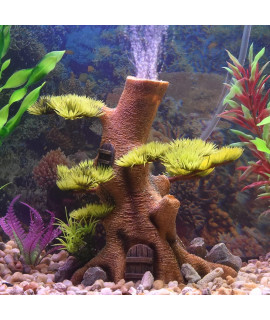 PTFJZ Aquarium Decorations - Fish Tank Decorations with Bubbler Simulation Tree Decor Hidden Cave Accessories Adornment (with Air Stone)