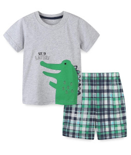 Toddler Boys Summer clothes Outfits,Dinosaur T-shirt and Short clothing Set grey 4t