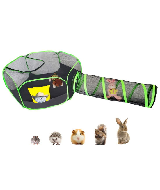 HEYHOME Small Animal Playpen Guinea Pig Cage Rabbit Cage with Toy Tunnel Breathable & Transparent Pop Open Exercise Yard Fence with Top Cover Anti Escape for Cat, Bunny, Hamster, cat, Hedgehog
