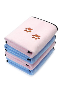 4 Pack Dog Towels for Drying Dogs Microfiber Dog Towel Soft Absorbent Pet Bath Towel Dog Drying Grooming Towel with Embroidered Paw for Pet Dogs Cats Bathing and Grooming (Blue, Pink, 35 x 20 Inch)