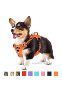 SlowTon No Pull Dog Harness, Heavy Duty No Choke Pet Harness with 2 Leash Clips and Easy Control Vertical Handle, Adjustable Soft Padded Dog Vest for Small, Medium and Large Dogs (Orange, Small)