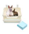 (Combo Pack) White Large Rabbit Litter Box with 10 Ultra Absorbent Pee Pads - 15.75x11x7.5 Bunny Litter Box with Deeper 3.5 Pan - Easy to Clean Snap-On Top, Smooth Plastic Grate, and Cage Hooks