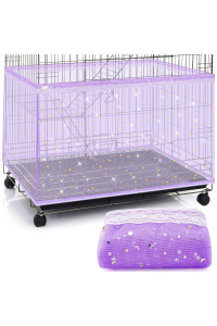 Large Bird Cage Cover Birdcage Nylon Mesh Net Cover Seed Feather Catcher Twinkle Star Universal Birdcage Cover Bird Seed Guard Skirt for Parakeet Macaw African Round Square Cage (Purple,XL)