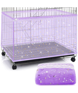 Large Bird Cage Cover Birdcage Nylon Mesh Net Cover Seed Feather Catcher Twinkle Star Universal Birdcage Cover Bird Seed Guard Skirt for Parakeet Macaw African Round Square Cage (Purple,XL)