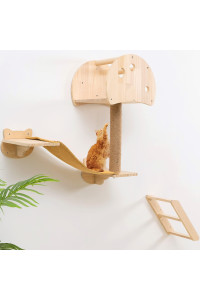 Wall Mounted Cat Tree House Mushroom Cat Shelf for Wall Climbing Solid Wood Indoor Cat Wall Furniture