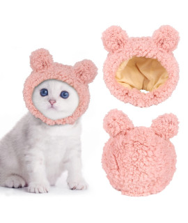 JOICEE Cute Cat Costume Warm Bear Hat for Cat Adjustable Soft Small Pet Headwear Bear Hat for Cat Puppy Dog (Pink)