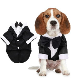 Dog Shirt Puppy Clothes, Pet Wedding Suit Formal Tuxedo with Black Bow Tie, Dog Outfit for Small Medium Dogs Cats, Dog Weding Attire Dress Up Cosplay Prince Costume Gentleman Apparel (X-Large, Black)