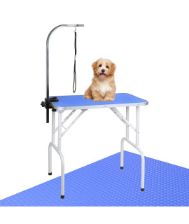 LEIBOU Pet Dog Grooming Table Foldable Grooming Table Heavy Duty Iron Frame with Arm & Noose for Dog Cat Pet Grooming (32 x 18 x 30'', Blue)