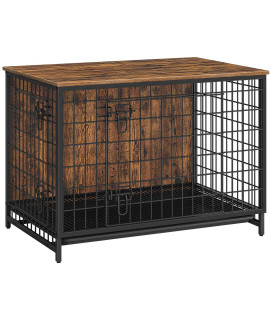 ALLOSWELL Wooden Dog Crate Furniture, 37.8 Indoor Pet Crate End Table, Dog Furniture with Removable Tray, Decorative Dog Kennel for Small/Medium/Large Dogs, Rustic Brown DCHR0301