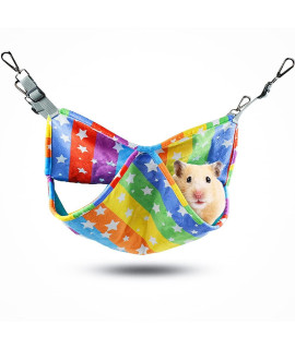 HOMEYA Pet Small Animal Hanging Hammock, Bunkbed Hammock Toy for Ferret Hamster Parrot Rat Guinea-Pig Mice Chinchilla Flying Squirrel Sleep Nap Sack Cage Swinging Bed Hideout (Rainbow)