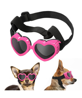 Lewondr Small Dog Sunglasses UV Protection Goggles Eye Wear Protection with Adjustable Strap Doggy Heart Shape Anti-Fog Sunglasses for Pet Dogs Sun Glasses Doggie Windproof Glasses, Pink