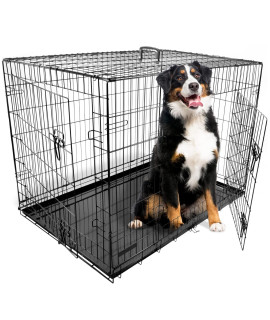 Dog Puppy cage Folding 2 Door crate with Plastic Tray Extra Large 42-inch Black