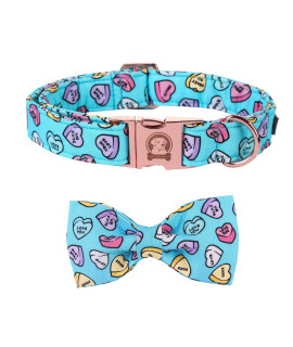 Valentine's Day Dog Collar MR. CHUBBYFACE Adjustable Blue XOXO Dog Collar with Bow for Extra Small Medium Large Dogs
