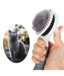 Cat Grooming Brush, Self Cleaning Slicker Brushes for Dogs Cats Pet Grooming Brush Tool Gently Removes Loose Undercoat, Mats Tangled Hair Slicker Brush for Pet Massage-Self Cleaning Upgraded (Gray)