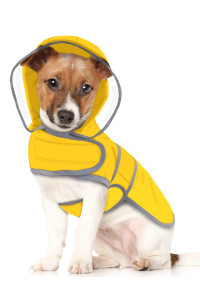 HDE Dog Raincoat with Clear Hood Poncho Rain Jacket for Small Medium Large Dogs Yellow - S