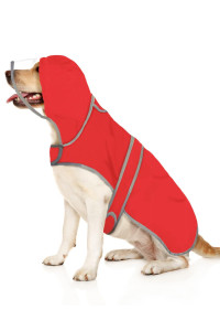 HDE Dog Raincoat with Clear Hood Poncho Rain Jacket for Small Medium Large Dogs Red - L