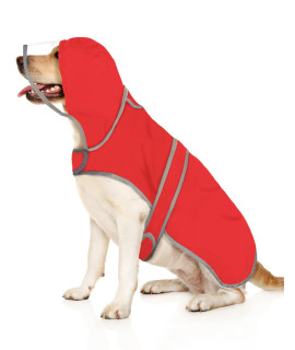 HDE Dog Raincoat with Clear Hood Poncho Rain Jacket for Small Medium Large Dogs Red - L
