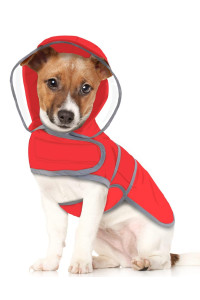 HDE Dog Raincoat with Clear Hood Poncho Rain Jacket for Small Medium Large Dogs Red - M