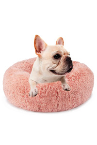 Puppy Beds for Small Dogs Washable Pink,Girl Cute Dog Beds for Small Dogs for 20 Pound Small Animal Beds,Calming Donut Dog Bed for Small Dogs Fluffy Soft Plush Dog Bed 23 Inches