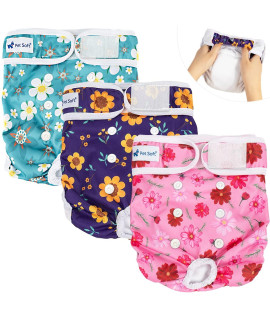 Pet Soft Washable Female Diapers (3 Pack) - Female Dog Diapers, Comfort Reusable Doggy Diapers for Girl Dog in Period Heat (Cute Flower, XL)