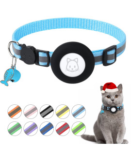 Airtag Cat Collar, Air tag Cat Collar with Bell and Safety Buckle in 3/8 Width, Reflective Collar with Waterproof Airtag Holder Compatible with Apple Airtag for Cat Dog Kitten Puppy (Blue)