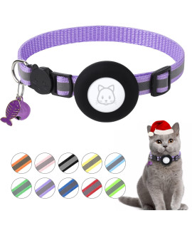 Airtag Cat Collar, Air tag Cat Collar with Bell and Safety Buckle in 3/8 Width, Reflective Collar with Waterproof Airtag Holder Compatible with Apple Airtag for Cat Dog Kitten Puppy (Purple)