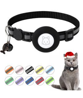Airtag Cat Collar, Air tag Cat Collar with Bell and Safety Buckle in 3/8 Width, Reflective Collar with Waterproof Airtag Holder Compatible with Apple Airtag for Cat Dog Kitten Puppy (Black)