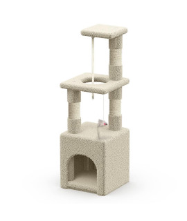 VOUNOT Cat Tree Tower, 88cm Cat Condo with Scratching Post, Multi Level Cat Climbing Play House Indoors, Cat Activity Tree, Beige