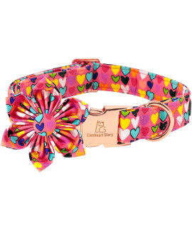 Lionheart Glory Heart Dog Collar, Valentine's Day Dog Collar with Flower, Cute Floral Pattern Pet Collar Adjustable Dog Collar for X-Small Dogs