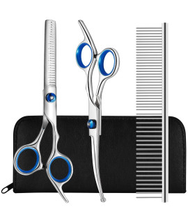 Dog Grooming Scissors Kit with Safety Round Tips, Liren Professional 4 in 1 Dog Grooming Shears Set, Sharp and Durable Pet Grooming Shears for Dogs and Cats