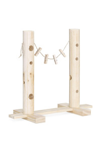 Navaris Wood Rabbit Feeder Station - Wooden Feeding Holder for Bunny Rabbits, Bunnies, Small Animals, Pets - Pinewood Food Rack with Hanging Clips