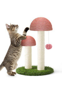DONORO 18 Cat Scratching Posts for Indoor Cats Featuring with 2 Mushroom Scratch Poles and Interactive Dangling Ball, Sisal Rope Cat Scratcher Tree for Small Cat Kitten (Pink)