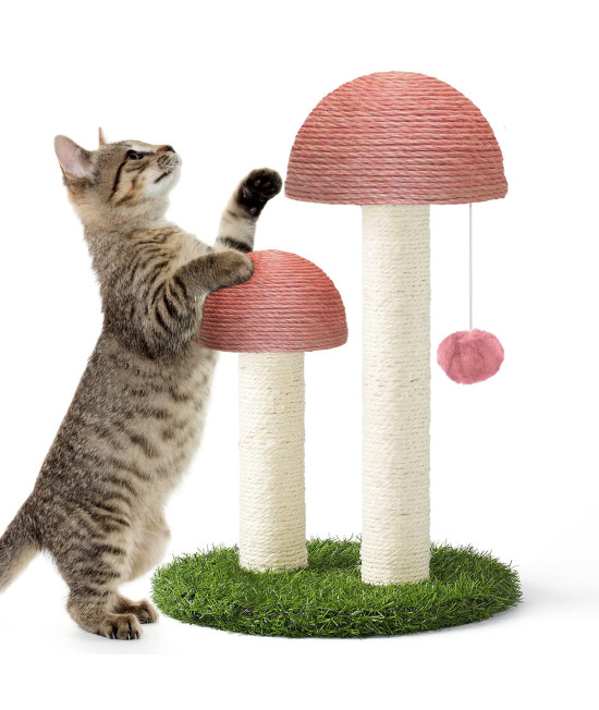 DONORO 18 Cat Scratching Posts for Indoor Cats Featuring with 2 Mushroom Scratch Poles and Interactive Dangling Ball, Sisal Rope Cat Scratcher Tree for Small Cat Kitten (Pink)