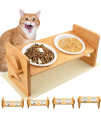 Raised cat Bowls,ceramic Dog Bowl with Stand Adjustable Elevated Bamboo Puppy Feeding Station Food and Water Bowls Stand Feeder for Small Dogs and cats and Non-slip Mat