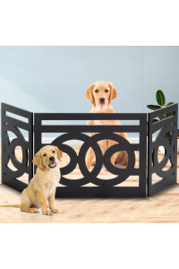 Bundaloo Freestanding Dog Gate Expandable Decorative Wooden Fence for Small to Medium Pet Dogs, Barrier for Stairs, Doorways, & Hallways (Circles)