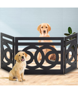 Bundaloo Freestanding Dog Gate Expandable Decorative Wooden Fence for Small to Medium Pet Dogs, Barrier for Stairs, Doorways, & Hallways (Circles)