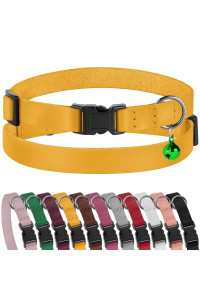 Muromto Leather cat collar Breakaway Adjustable girl Boy Pet collars for cats Kitten Black Pink green Brown Yellow Red White (Yellow)