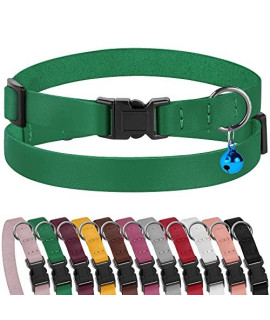 Muromto Leather cat collar Breakaway Adjustable girl Boy Pet collars for cats Kitten Black Pink green Brown Yellow Red White (green)