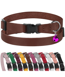 Muromto Leather cat collar Breakaway Adjustable girl Boy Pet collars for cats Kitten Black Pink green Brown Yellow Red White (Brown)