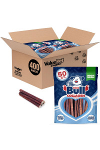 ValueBull USA Collagen Sticks, Premium Beef Small Dog Chews, Low Odor, 6 Thin, 400 Count - Single Ingredient, Rawhide-Free, All-Natural, Healthy for Hips, Joints, Skin & Coat