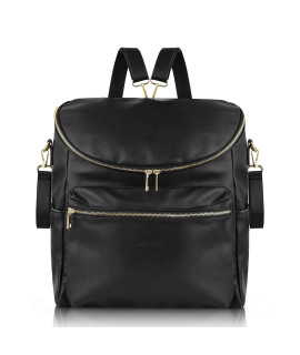 AMILLIARDI Diaper Bag Backpack - 2 INSULATED Bottle Holders - Detachable Stroller Straps - Black Vegan Leather - Large