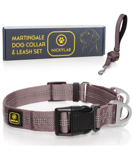 NICKYLAB - Martingale Dog Collars for Large Dogs - Leash (Bonus) - Large, Extra Large Dogs (Large, Brown)