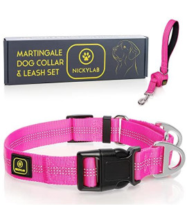 NICKYLAB - Martingale Dog Collars for Large Dogs - Leash (Bonus) - Large, Extra Large Dogs (Extra Large, Pink)