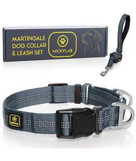 NICKYLAB - Martingale Dog Collars for Large Dogs - Leash (Bonus) - Large, Extra Large Dogs (Large, Grey)