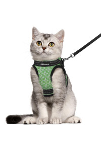 CatRomance Cat Harness and Leash Set Escape Proof for Walking, Safe Adjustable Small Large Kitten Vest with Reflective Strip for Kitty, Easy Control Comfortable Soft Outdoor Harnesses, Green, Large