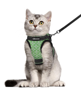 CatRomance Cat Harness and Leash Set Escape Proof for Walking, Safe Adjustable Small Large Kitten Vest with Reflective Strip for Kitty, Easy Control Comfortable Soft Outdoor Harnesses, Green, Large
